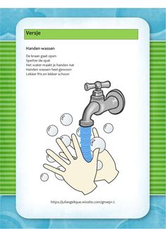 a hand washing poster with water coming out of the faucet