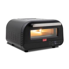 a black toaster oven sitting on top of a counter