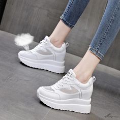 Elluis - High-Performance Casual Sneakers with Enhanced Platform and Cushioned Soles in Crisp White Height Increase, Super High Heels, Genuine Leather Shoes, Casual Sneakers, Leather Shoes, High Heel, High Performance, Heel Height, High Heels