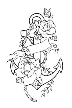 an anchor and roses tattoo design