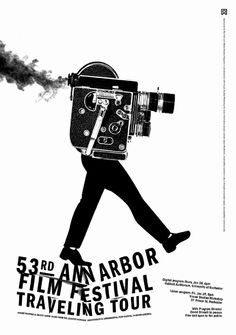 an advertisement for the 33rd annual film festival traveling tour with a man carrying a camera