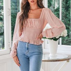 FREE SHIPPING Women Pink Crop Tops High Waist Twist Ruffle Winter Blouses JKP3568 Non-stretch Puff Sleeve Top With Ruffles, Non-stretch Ruffle Puff Sleeve Tops, Non-stretch Ruffled Puff Sleeve Tops, Feminine Long Sleeve Ruffle Tops, Feminine Long Sleeve Ruffled Tops, Pink Ruffled Square Neck Top, Pink Square Neck Top With Ruffles, Pink Ruffled Lantern Sleeve Tops, Pink Lantern Sleeve Tops With Ruffles