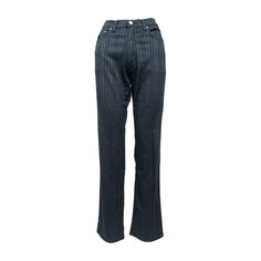 Expertly crafted from a soft cotton blend, these Versace pants feature a luxurious velvet fabric and subtle stripe effects. Adorned with a statement silver tone medusa head detailing, these pants are sure to elevate any look. From the iconic jeans couture line. Waist:41;Hip:56;Rise:31;Inseam Length:84;Total Length:108 2000s Pants, Louis Vuitton Jeans, Black Cotton Leggings, Prada Pants, Versace Pants, 2000s Jeans, Versace Couture, Vintage Versace, Denim Corset