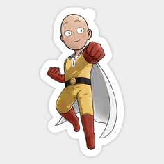 a sticker with an image of a cartoon character in yellow and red outfit running