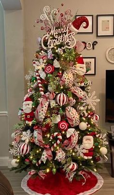 a christmas tree decorated with candy canes and ornaments