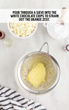 the ingredients to make white chocolate are in bowls