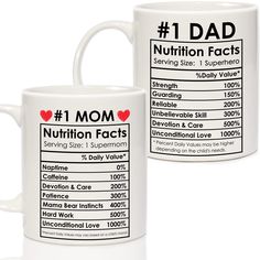 PRICES MAY VARY. SWEET AND FUNNY GIFTS FOR MOM AND DAD: These funny coffee mugs for parents are great novelty drinkware featuring funny yet sweet saying. Your parents will have a wonderful morning coffee or tea drinking experience with these delightful and funny nutrition facts mugs. Every time your parents take that cute coffee mugs, they will be reminded how much you love and care for them. 2.BEST PARENT GIFTS FROM DAUGHTER AND SON: The funny mugs set is a great gift idea for parents for any o Present For Parents, Gifts From Grandkids, Grandparents Gifts, Happy Birthday Gifts, Mothers Day Gifts, Best Mom, Mom Dad, Mom And Dad, Gift Set