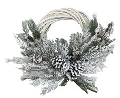 22 Flocked Pine Half Wreath - 85334HW22 - The Wreath Shop White Twig Wreath, Wreath With Pinecones, Flocked Wreath, Half Wreath, Snow Flock, Twig Wreath, Pine Wreath, Own Style, Beautiful Christmas