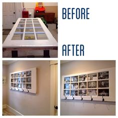 the before and after shots of a window frame with multiple pictures on it in different stages of being painted