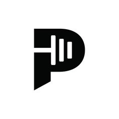 a black and white logo with the letter p