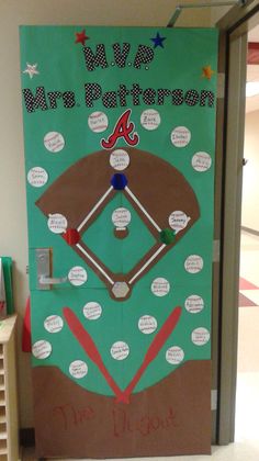 a door decorated to look like a baseball field