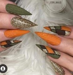 Fall Nail Ideas, Fancy Nails Designs, Matte Nails Design, Green Nail, Long Acrylic Nails Coffin, Thanksgiving Nails, Fall Nail Art