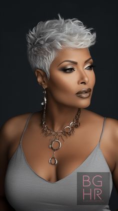 Haircut Over 50, Haircut Gray Hair, Relaxed Hairstyles, Women Haircut, Black Pixie, Short Relaxed Hairstyles, Silver Haired Beauties