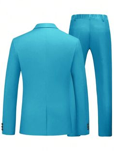 Top Type:Blazer \nDetails:Button \nNeckline:Lapel \nBottom Type:Pants \nDetails:Patched \nFit Type:Regular Fit \nSleeve Type:Regular Sleeve \nDetails:Button Front \nStyle:Work \nColor:Teal Blue \nPattern Type:Plain \nTemperature:Late Fall (10-17℃/50-63℉) \nFabric:Non-Stretch \nCare Instructions:Machine wash, do not dry clean,wash with the soft detergent \nPockets:Yes \nSheer:No \n Long Sleeve Suit, Business Style, Late Fall, Business Fashion, Teal Blue, Mens Suits, Dry Clean, Blazer, Long Sleeve