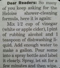 an old newspaper article with instructions on how to use vinegar for soaps and lotion