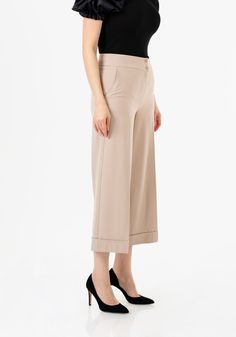 Timeless Elegance: Stone Wide Leg High Waist Cropped Pants Discover effortless chic and comfort with our Women's Stone Wide Leg Cropped Pants. Meticulously tailored from premium stretch fabric, these pants offer a flattering silhouette that exudes timeless elegance. The high waist design adds a touch of sophistication, making them a perfect choice for various occasions, including work, travel, office, dates, and evenings out. Experience a seamless and comfortable fit with the pull-on style of th Wide Leg Dress Pants, Travel Office, Wide Leg Cropped Pants, Effortless Chic, Work Travel, Smart Casual, High Waisted Pants, Cropped Pants, Casual Looks