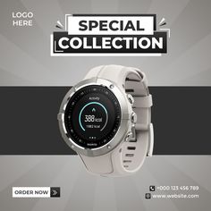 an advertisement for the garmin sport watch is displayed on a gray and black background