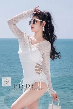 Fisdy - Traje de baño de manga larga Premium Spa One-Piece Swimsuit Swimwear Long Sleeve, Swimwear Long, Beautiful Curly Hair, Color Fabric, Save The Planet, Monokini, Fabric Color, One Piece Swimsuit, Curly Hair