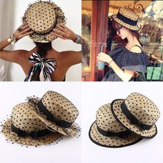 Item Type: Sun Hats Gender: Women Department Name: Adult Material: Straw,Polyester Pattern Type: Dot Style: Casual Hats Women, Hat Ideas, Straw Hats, Spring Women, Summer Hats, Daily Deals, Sun Hat, Straw Hat, Sun Hats