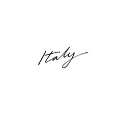 the word italy is written in black ink