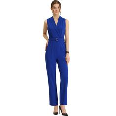 Versatile to suit each body size, each age, and each occasion, it is a timeless item for your wardrobe. A solid shawl collar jumpsuit is ready for you to move in and out of the office. With the design of the self-tie belt and high waist, it can accentuate your graceful figure. The invisible zipper back can be easily dressed up or down and the tie belt draws out your waistline and shows your body curve perfectly. Elegant Blue Sleeveless Jumpsuits And Rompers, Tube Jumpsuit, Collar Jumpsuit, Cropped Jumpsuit, Business Casual Dresses, Body Curves, Red Jumpsuit, Knitted Romper, Swimsuits For All