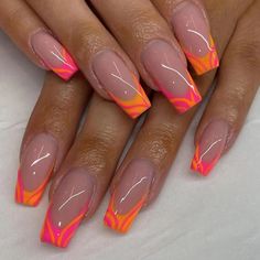 Orange Nail, Nagel Tips, Ombre Acrylic Nails, Summery Nails, Stick On Nails, Orange Nails, Nail Arts, Best Acrylic Nails, Artificial Nails