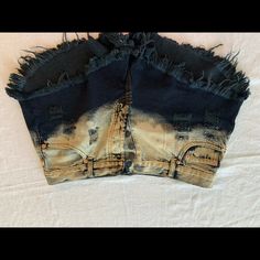 Black With Ombr Bleach Fringed Jean Shirt Cut Offs Girls Never Worn Black Cotton Cutoff Shorts, Edgy Black Cotton Shorts, Black Cotton Grunge Shorts, Distressed Black Cotton Jean Shorts, Black Distressed Cotton Jean Shorts, Distressed Cotton Black Shorts, Distressed Black Cotton Shorts, Black Cotton Grunge Jean Shorts, Fitted Cotton Grunge Shorts