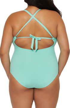 A lace-up front brings edgy charm to this ribbed one-piece swimsuit that's ready for a day at the pool. Adjustable back tie closure Full back coverage Lined 83% nylon, 17% spandex Hand wash, line dry Imported Summer Lace-up Back Swimwear For Poolside, Summer One-piece Swimwear With Lace-up Back, One-piece Swimwear With Lace-up Back For Summer, Strappy Lace-up Back Swimwear For Poolside, Beach Season Swimwear With Lace-up Back For Poolside, One-piece Swimwear With Lace-up Back For Pool, Spring Pool Bodysuit With Underwire, Summer Stretch Swimwear With Lace-up Back, Poolside Backless Swimwear With Lace-up Back