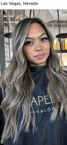 Cool Blonde Asian Hair, Blond Hair On Black Hair, Ashy Blonde On Black Hair, Babylights Ash Blonde, Dark Lowlights On Blonde Hair, Ash Blonde Hair On Black Hair, Dark Root Ash Blonde Balayage, Ash Brown Dimensional Hair, Ash Blonde Highlights On Black Hair