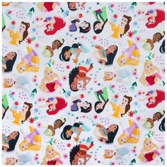 disney princesses on white cotton fabric