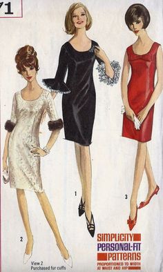 1960s Cocktail Dress Vintage Sewing Pattern, Detachable Cuffs, Mad Men, Hollywood, Glam, Simplicity 6171 bust 34" uncut 1960s Cocktail Dress, Cocktail Dress Patterns, 1960s Dresses, Patron Vintage, Robes Vintage, Vintage Dresses 1960s, Cocktail Dress Vintage, Vintage Dress Patterns