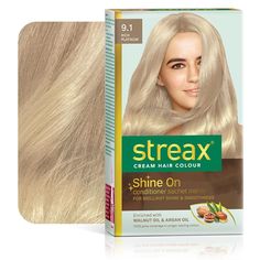 Streax Permanent Hair Colour, 100% Grey coverage, Infused with Argan and Walnut Oil, Long Lasting Cream Hair Colour for Women, Ash Hair Color, 9.1 Rich Platinum, 120 ml, Pack of 1 Ash Hair, Ash Hair Color, Cream Hair, Golden Blonde