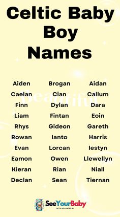 the celtic baby boy names are shown in black and white