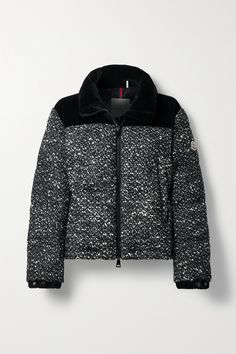 Moncler's jacket is made from bouclé and trimmed with cotton-velvet for a chic, sophisticated feel. Packed with insulating down, it's lined with smooth shell for easy layering and has snap-fastening cuffs that lock in warmth. Moncler Jacket Women, Moncler Women, Moncler Jacket, Boucle Jacket, Velvet Trim, Stockholm Fashion, Girls Wardrobe, Cotton Velvet, Casual Jacket