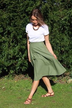 "Simple and chic easy-wear skirt in linen fabric - perfect for elevated casual dressing; melding comfort and ease of wear with a fashionable appearance. This 'Lara' skirt is chic and versatile, to be dressed up or down. The skirt has a fitted flat waistband and flows away from the hips in an A-line shape for lots of swish. ------------------- THE INTERNALS: No lining - the skirt is light and breathable to make the most of the natural qualities of linen (keeps you cool in summer and warm in winte Summer Midi Pleated Skirt, Green A-line Maxi Skirt For Spring, Summer Cotton Pleated Midi Skirt, Green Full Lined Maxi Skirt, Green Flared Maxi Skirt Lined, Flowy Long Pleated Skirt For Day Out, Green Flared Maxi Skirt With Lining, Green Full Maxi Skirt With Lining, Flowy A-line Summer Bottoms