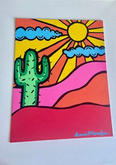 a painting of a cactus in the desert