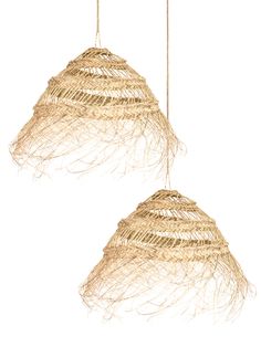 two hanging lights made out of rope