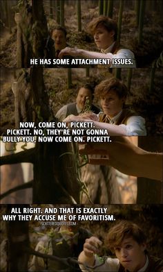 harry potter and hermione's hogwarts movie scene with text that reads, he has some attachment issues now come to pickett, no they're not gon