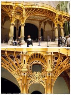 the inside and outside of an ornate building