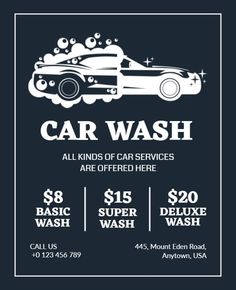 Two-Color Car Wash Poster Carwash Posters Ideas