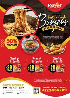 Tasty Food Restaurant Flyer, Motion Food Flyer, Canva Pro Flyer Design ,Canva pro motion food flyer Catering Menu Design, Event Flyer Design, Professional Flyer Design, Brochure Food, Restaurant Flyers, Menu Card Design, Restaurant Poster, One Pager, Menu Flyer