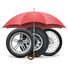 two tires under an umbrella on white background