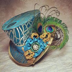 Mini Top Hat, Steampunk hat, Top hat, Gothic Lolita hat, Mad Hatter hat, Steampunk Wedding, Victorian Wedding, Ascot hat, Derby hat, peacock Steampunk Mode, Moda Steampunk, The Hatter, Teal Hat, Mode Steampunk, Mad Hatter Hat, Victorian Hats