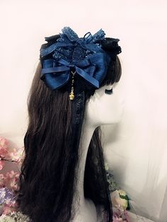 Hairband Width: 16cm.Haiband Length: 37cm.Bowknot Size: 13*6cm.Attention: This price includes a hairband only, others are not included. Lace Hairband, Gothic Lolita, Blue Lace, Size 13, Dark Blue, Lace, Blue