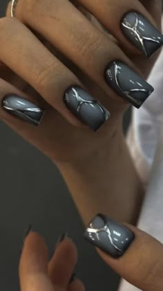 Chrome Nails Silver, Goth Nails, Short Square Nails, French Acrylic Nails, Fabulous Nails, Cool Nail Designs, Acrylic Nails Coffin