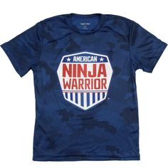 an american ninja warrior t - shirt on a white background