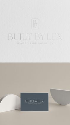 the logo for built by alex is displayed next to a white bowl and business card