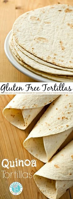 three tortillas stacked on top of each other with the text gluten free tortillas