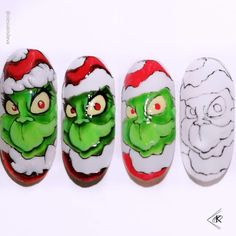 Grinch Nails Designs Step By Step, Grinch Toe Nails, Christmas Nail Grinch, Grinch Tutorial Nails, Grinch Nail Stickers, Holiday Nails