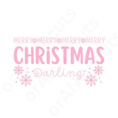 merry christmas saying with snowflakes on the bottom and pink lettering in white background